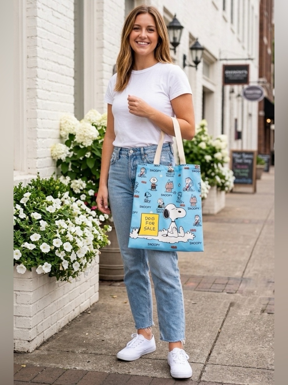 NEW Light Blue Snoopy Charlie Brown Linus Dog House Peanuts Reusable Tote Bag